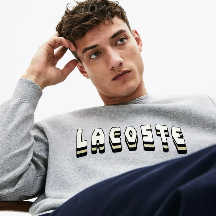 3DLettering Crewneck Cotton Blend Sweater Grey Chine Mens Lacoste Sweaters Online Outlet Store 3DLettering Crewneck Cotton Blend Sweater Grey Chine Mens Lacoste Sweaters Online Outlet Store