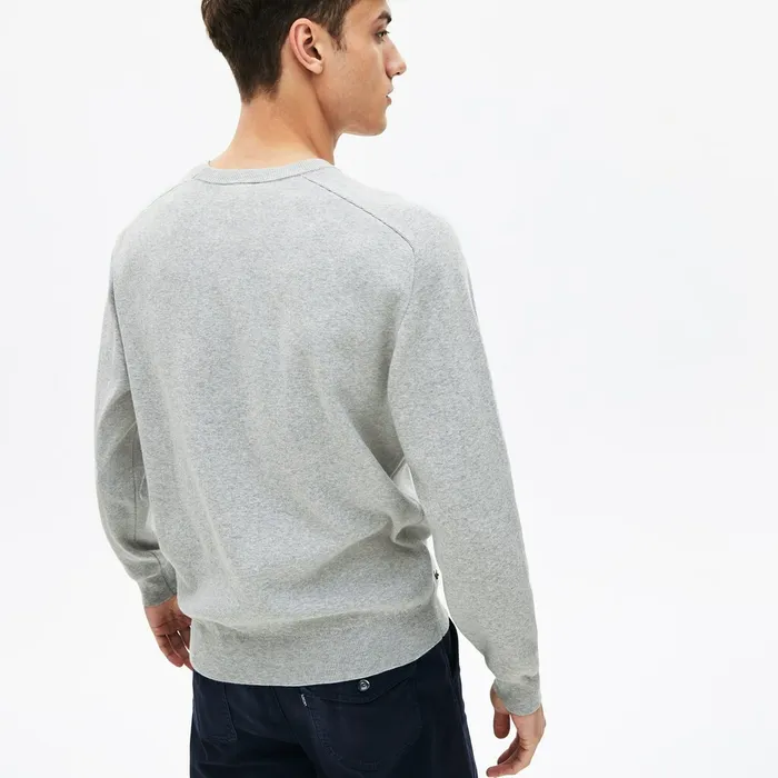 3DLettering Crewneck Cotton Blend Sweater Grey Chine Mens Lacoste Sweaters Online Outlet Store