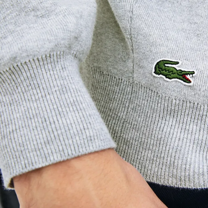 3DLettering Crewneck Cotton Blend Sweater Grey Chine Mens Lacoste Sweaters Online Outlet Store