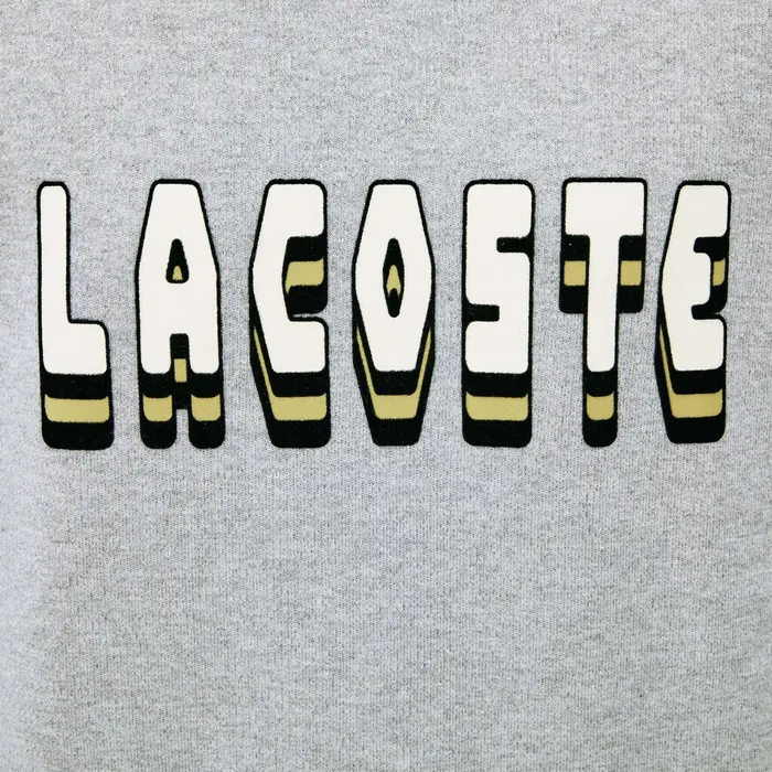 3DLettering Crewneck Cotton Blend Sweater Grey Chine Mens Lacoste Sweaters Online Outlet Store