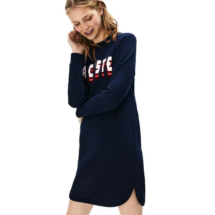 3DLettering Fleece Sweatshirt Dress Navy Blue Womens Lacoste Dresses and Skirts Online Outlet Store
