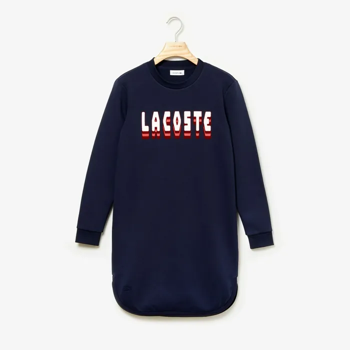 3DLettering Fleece Sweatshirt Dress Navy Blue Womens Lacoste Dresses and Skirts Online Outlet Store