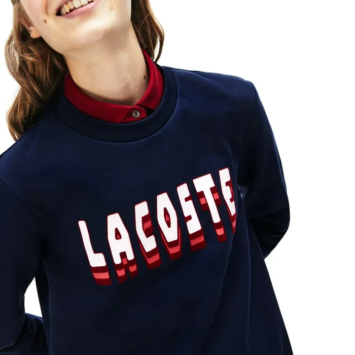 3DLettering Fleece Sweatshirt Dress Navy Blue Womens Lacoste Dresses and Skirts Online Outlet Store