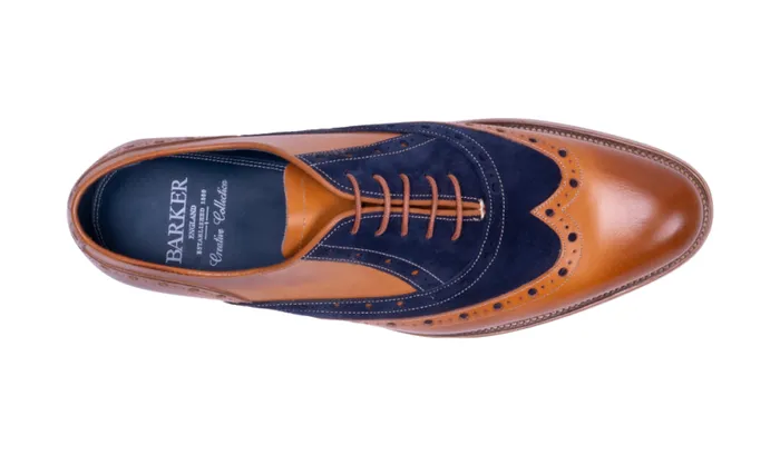 Abingdon 8211 Cedar CalfNavy Suede Mens Barker Shoes Brogues