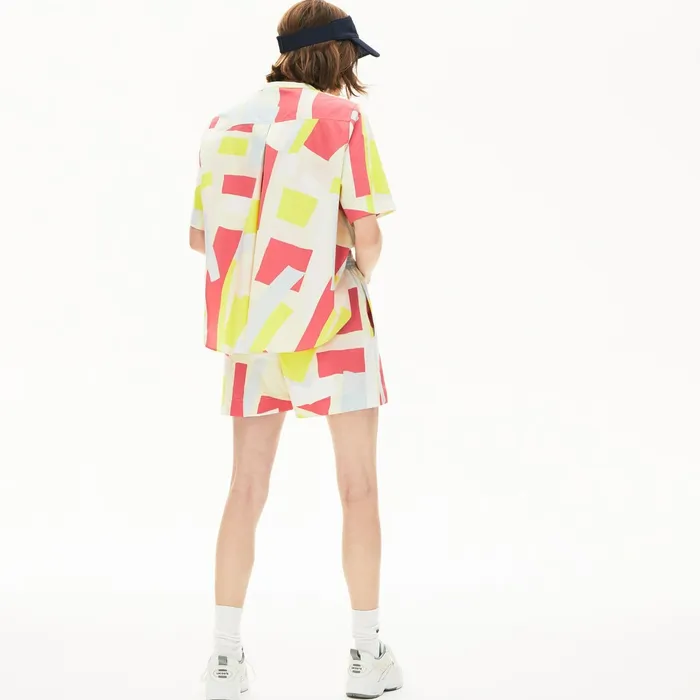 AbstractPrint Cotton Blend Blouse YellowWhite Womens Lacoste Shirts and Tops USA