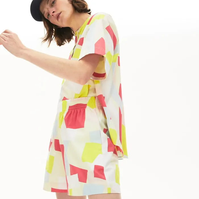 AbstractPrint Cotton Blend Blouse YellowWhite Womens Lacoste Shirts and Tops USA