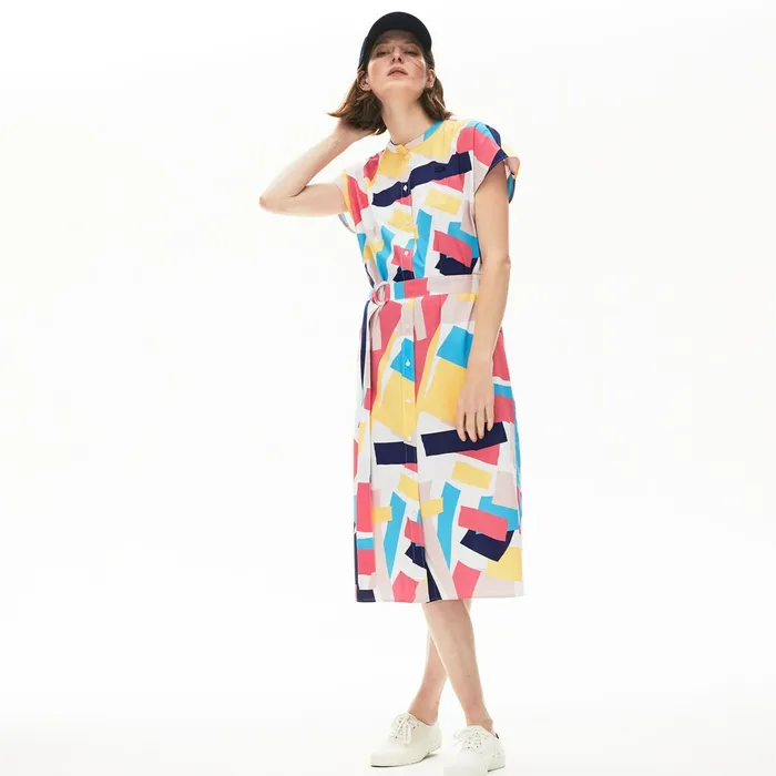 AbstractPrint Shirtdress White Womens Lacoste Dresses and Skirts Gift 4 You