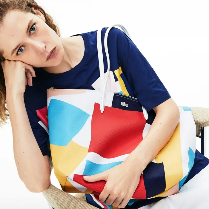 Abstract Print Shopping Bag L Allover Womens Lacoste Bags Near Me