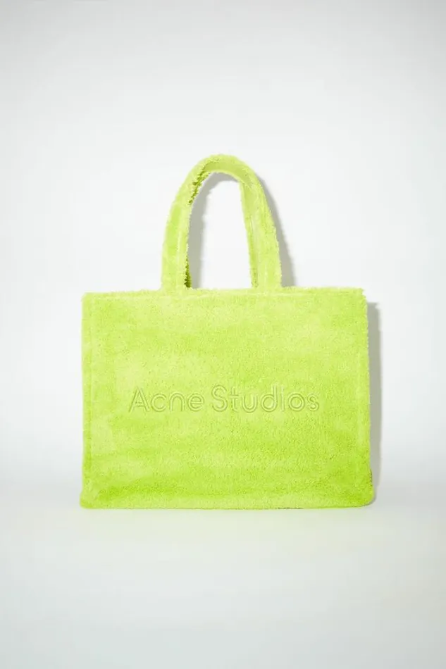 Acne Studios Bags Woman Furry Logo Shoulder Tote Bag Lime Green