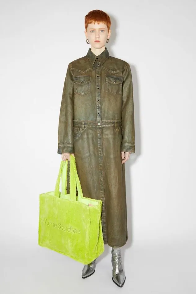 Acne Studios Bags Woman Furry Logo Shoulder Tote Bag Lime Green