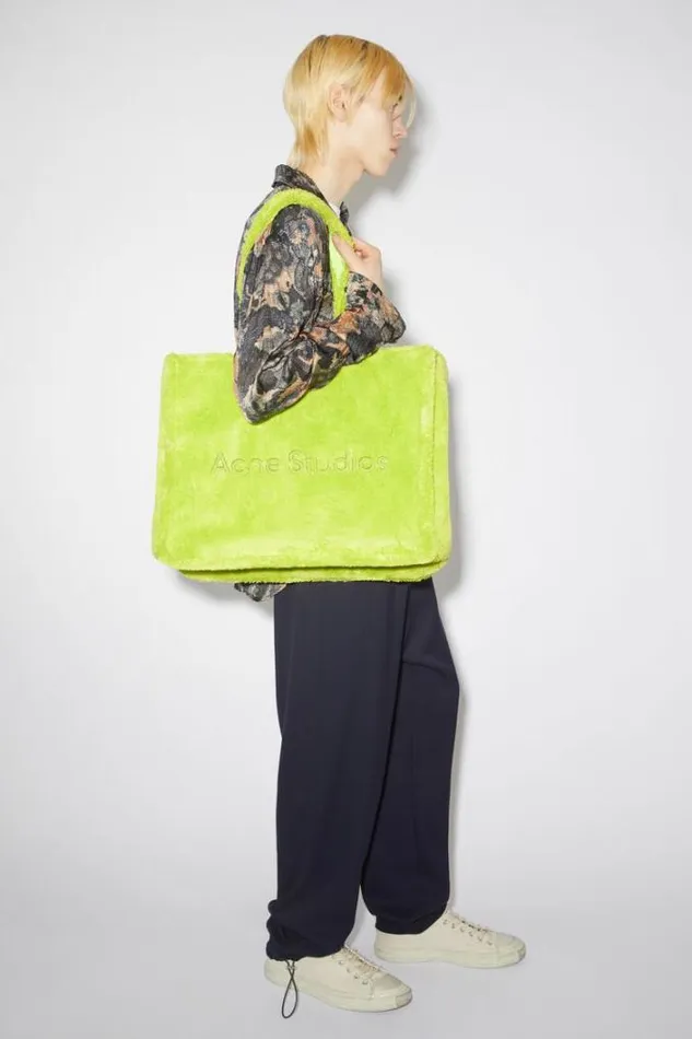 Acne Studios Bags Woman Furry Logo Shoulder Tote Bag Lime Green