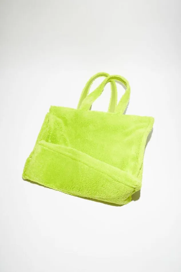 Acne Studios Bags Woman Furry Logo Shoulder Tote Bag Lime Green