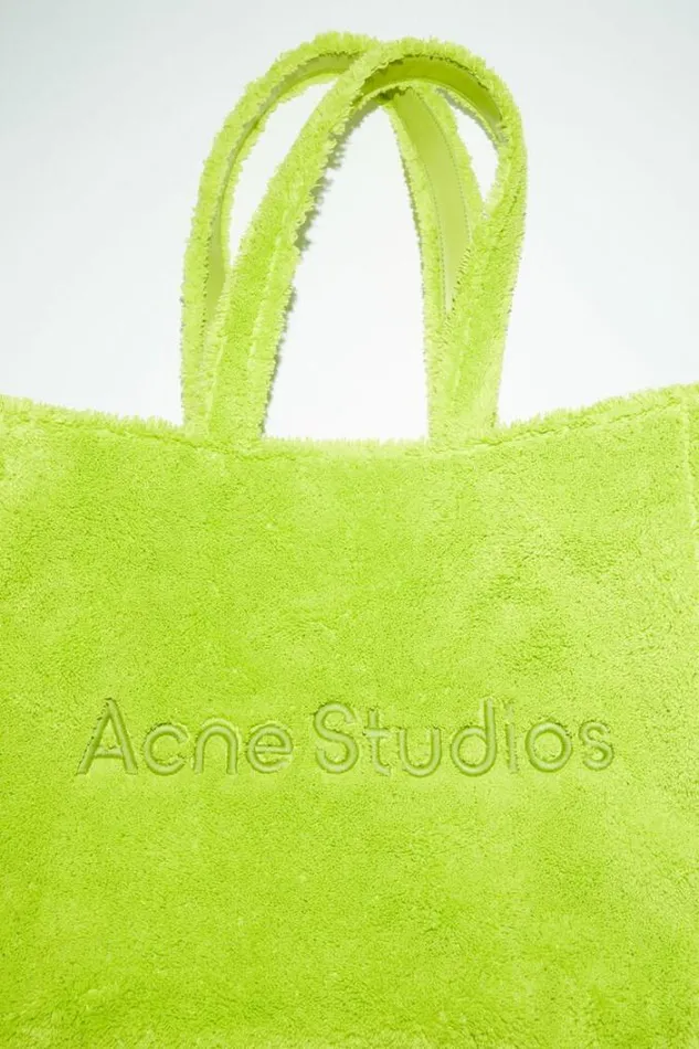 Acne Studios Bags Woman Furry Logo Shoulder Tote Bag Lime Green
