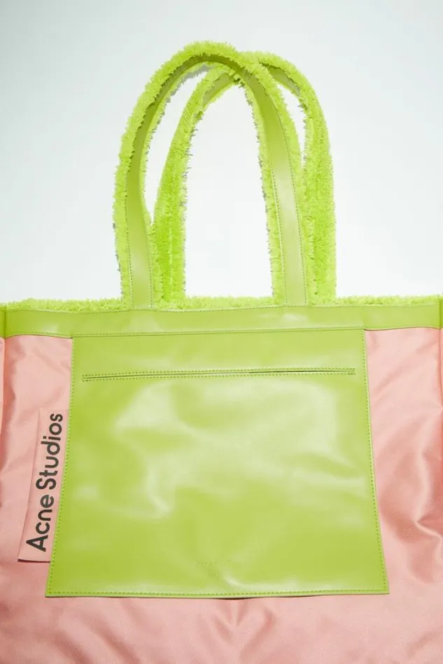 Acne Studios Bags Woman Furry Logo Shoulder Tote Bag Lime Green