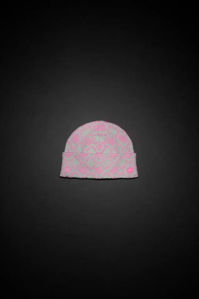 Acne Studios Children Woman Face Tiles Beanie Bubble PinkSpring Green