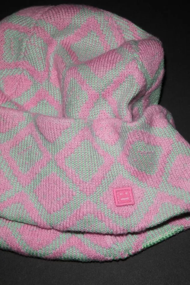 Acne Studios Children Woman Face Tiles Beanie Bubble PinkSpring Green