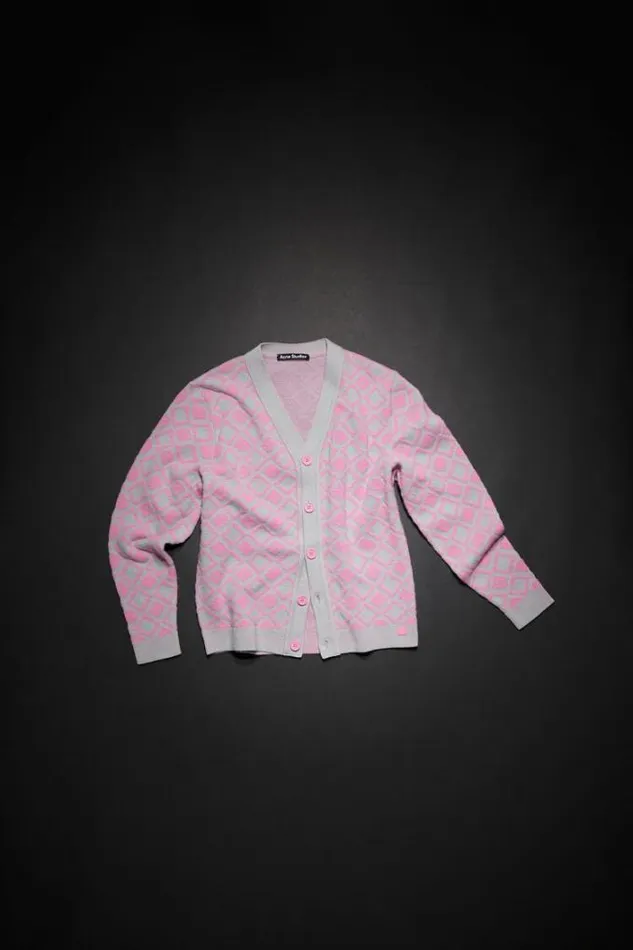 Acne Studios Children Woman Wool Blend Cardigan Bubble PinkSpring Green