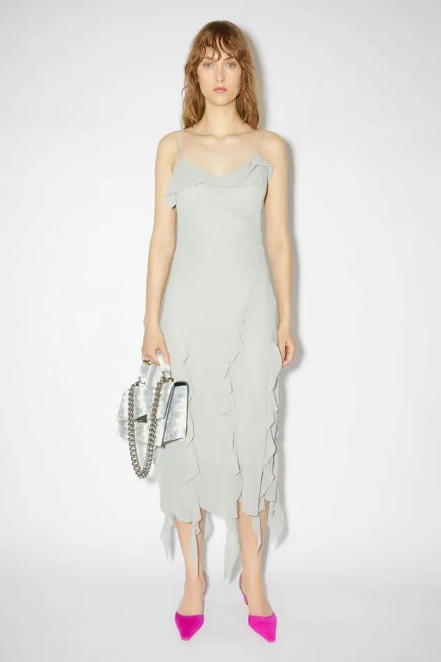 Acne Studios Dresses Woman Chiffon Ruffle Dress Dusty Blue