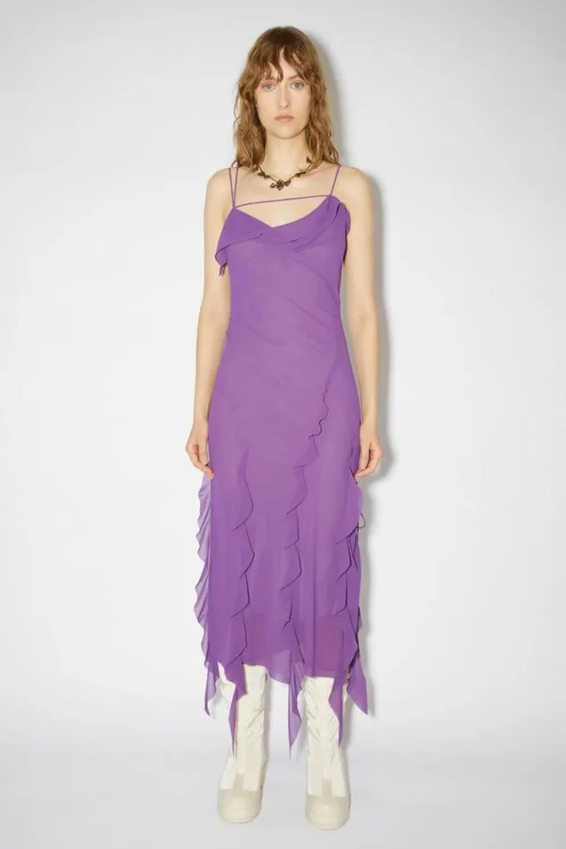 Acne Studios Dresses Woman Chiffon Ruffle Dress Violet Purple