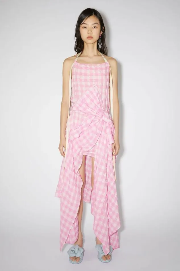 Acne Studios Dresses Woman Gingham Bow DressRunway Show Pink