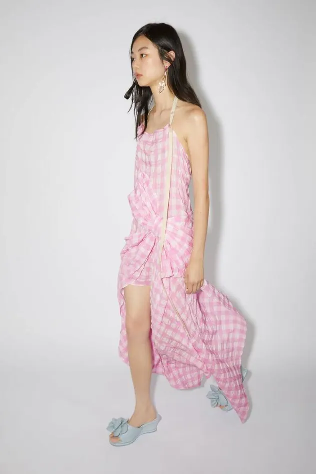 Acne Studios Dresses Woman Gingham Bow DressRunway Show Pink