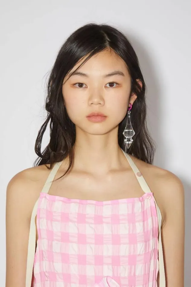 Acne Studios Dresses Woman Gingham Bow DressRunway Show Pink