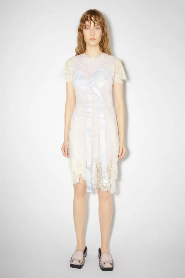 Acne Studios Dresses Woman Lace Bow DressRunway Show Light Grey