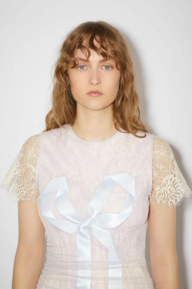 Acne Studios Dresses Woman Lace Bow DressRunway Show Light Grey