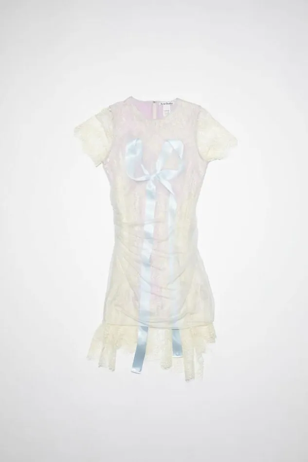 Acne Studios Dresses Woman Lace Bow DressRunway Show Light Grey