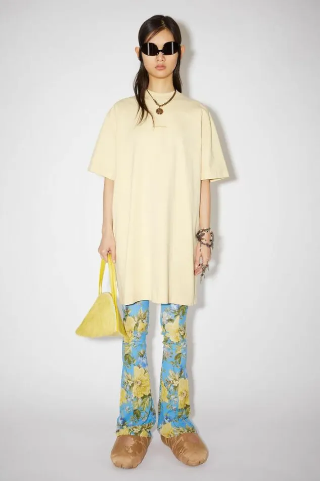 Acne Studios Dresses Woman Logo Tshirt Dress Vanilla Yellow
