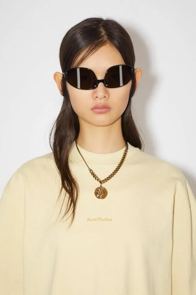 Acne Studios Dresses Woman Logo Tshirt Dress Vanilla Yellow