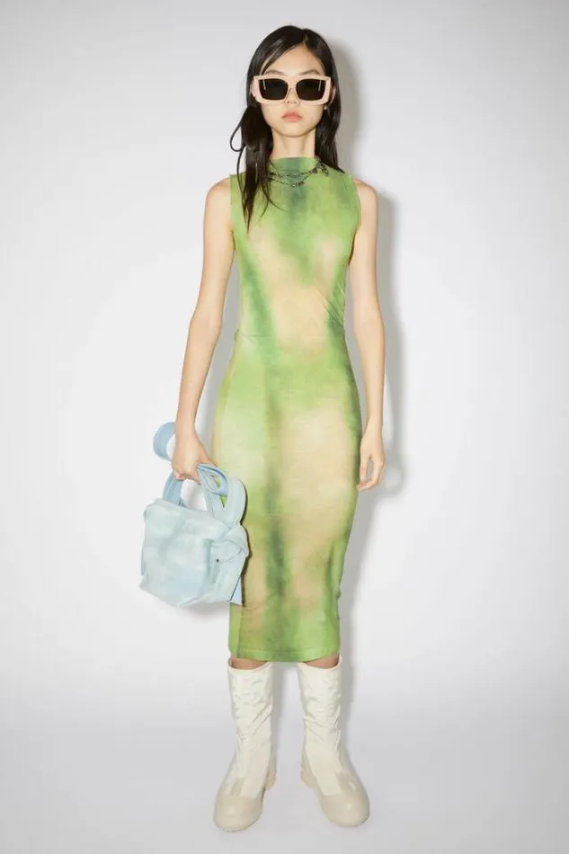Acne Studios Dresses Woman Printed Dress Lime Green