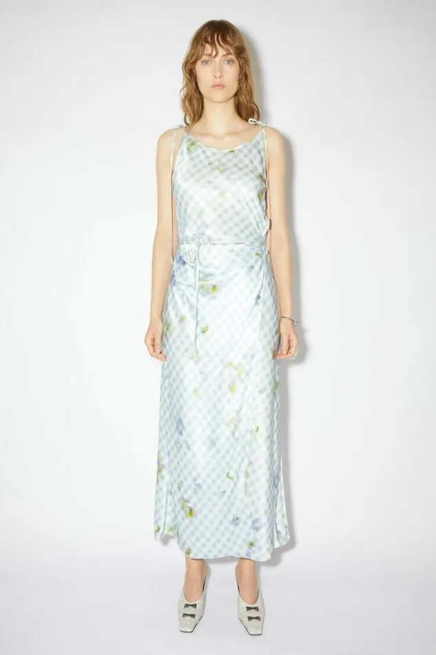 Acne Studios Dresses Woman Printed Satin Dress Light Blue