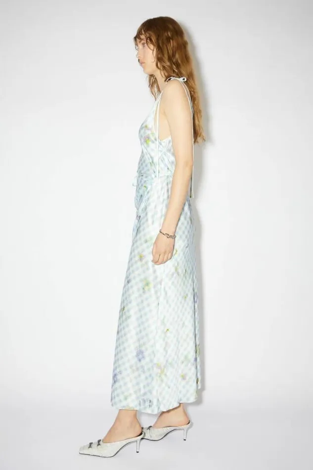 Acne Studios Dresses Woman Printed Satin Dress Light Blue