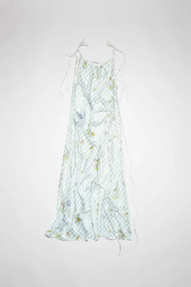 Acne Studios Dresses Woman Printed Satin Dress Light Blue