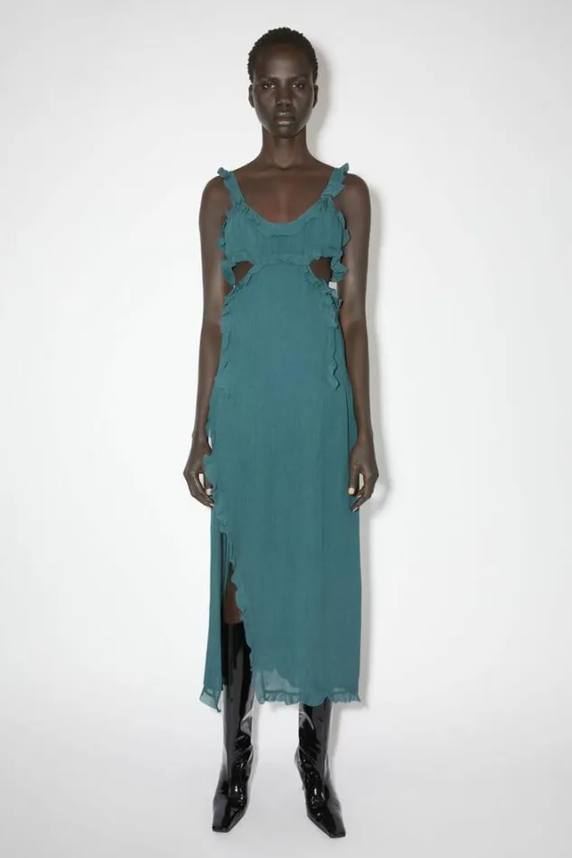 Acne Studios Dresses Woman Ruffle Slip Dress Petrol Blue