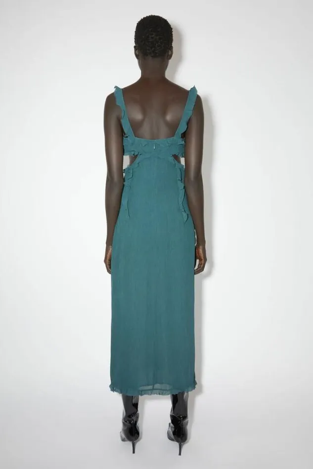 Acne Studios Dresses Woman Ruffle Slip Dress Petrol Blue