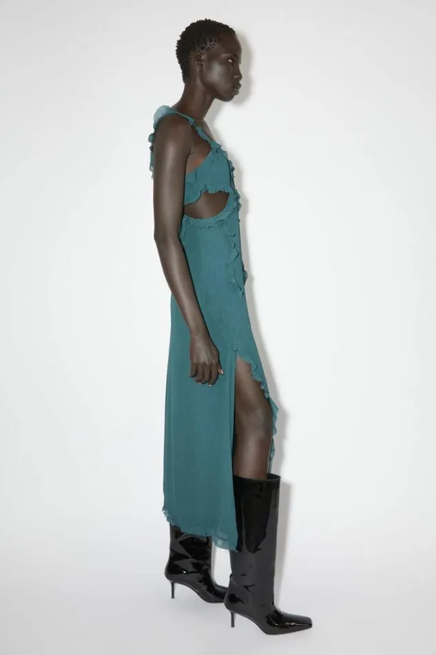 Acne Studios Dresses Woman Ruffle Slip Dress Petrol Blue