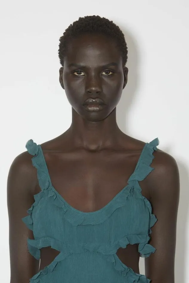Acne Studios Dresses Woman Ruffle Slip Dress Petrol Blue