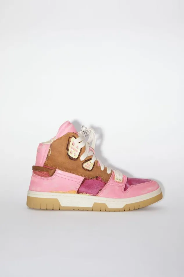 Acne Studios Face Collection Man High Top Leather Sneakers PinkBeige