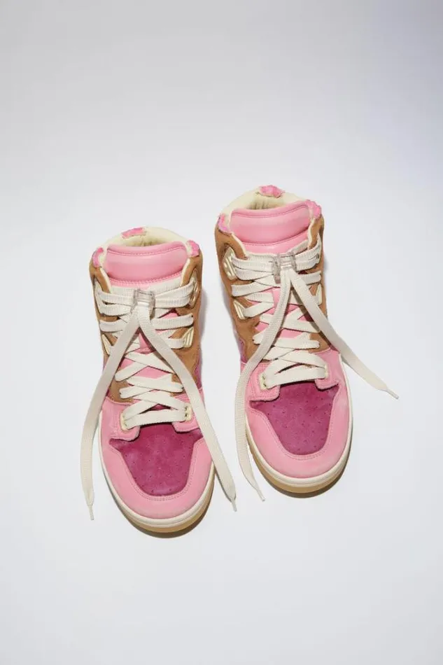 Acne Studios Face Collection Man High Top Leather Sneakers PinkBeige