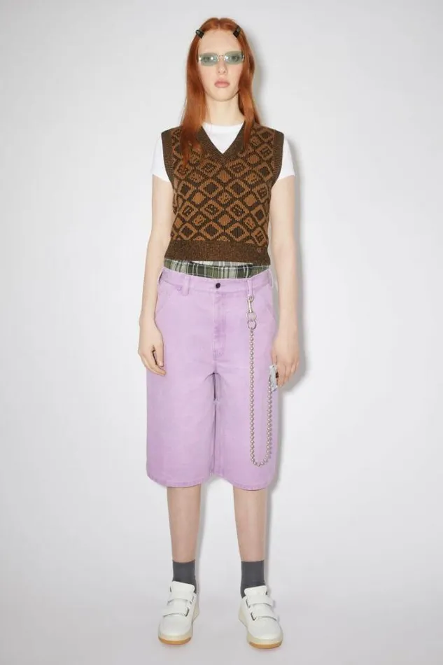 Acne Studios Face Collection Woman Canvas Cotton ShortsUnisex Smoky Purple