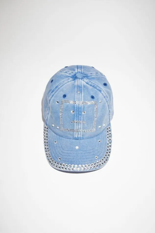 Acne Studios Face Collection Woman Crystal Face Logo Cap Electric Blue