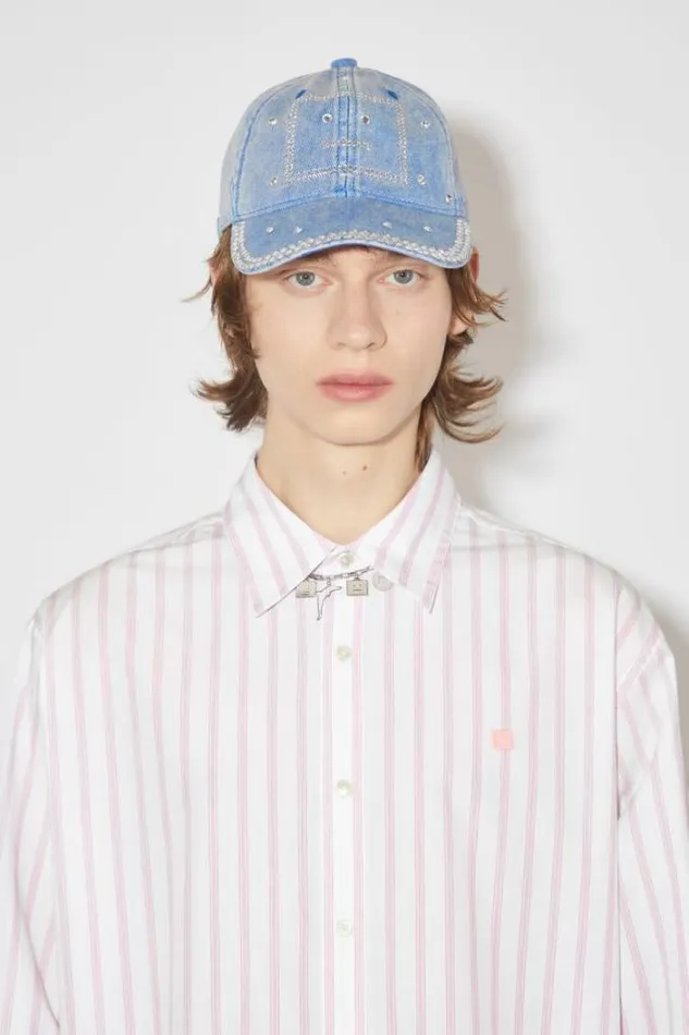 Acne Studios Face Collection Woman Crystal Face Logo Cap Electric Blue