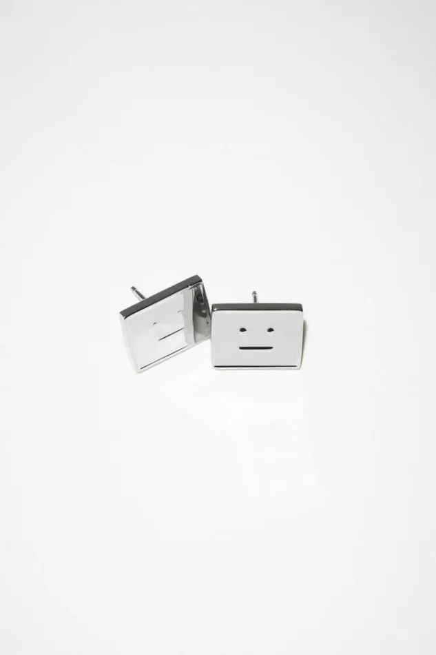 Acne Studios Face Collection Woman Face Logo Earrings Silver