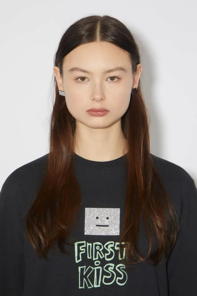 Acne Studios Face Collection Woman Face Logo Earrings Silver