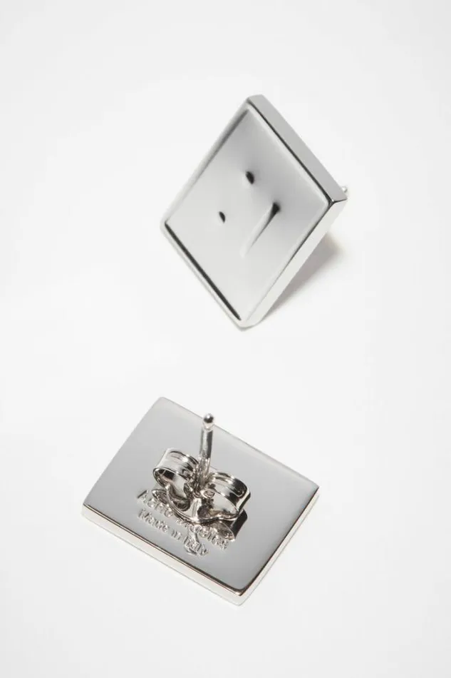 Acne Studios Face Collection Woman Face Logo Earrings Silver