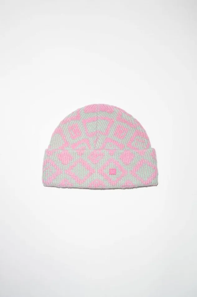 Acne Studios Face Collection Woman Face Tiles Beanie Bubble PinkSpring Green