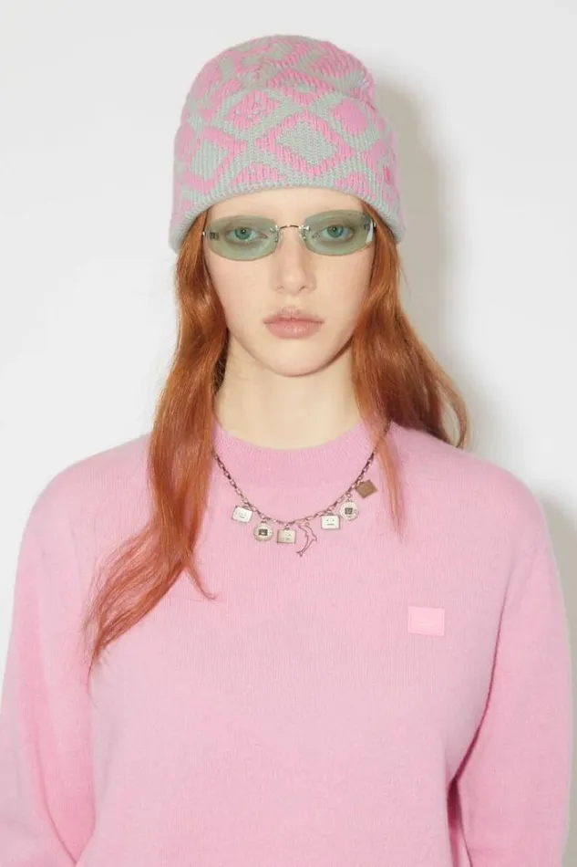 Acne Studios Face Collection Woman Face Tiles Beanie Bubble PinkSpring Green