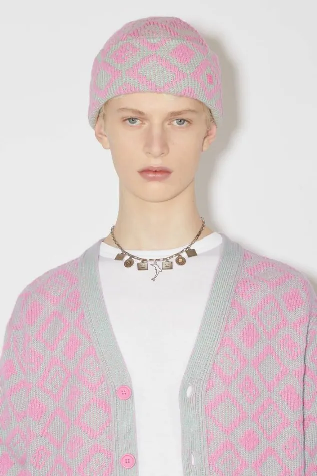 Acne Studios Face Collection Woman Face Tiles Beanie Bubble PinkSpring Green